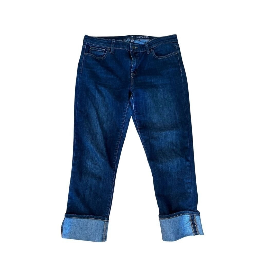 Gap Straight Cuff Jeans Dark Wash Denim Cropped Casual Everyday Size 30
